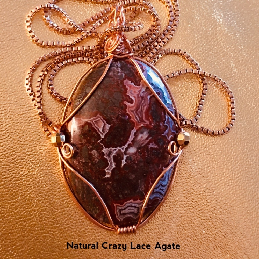 Handmade Natural Agate woven in Copper Gold beads & Chain